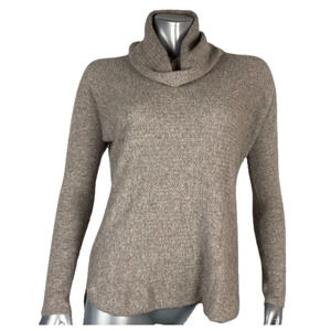 Cynthia Rowley Sweater Mock Cowl Turtleneck Beige Tan Knit Pullover Cashmere L
